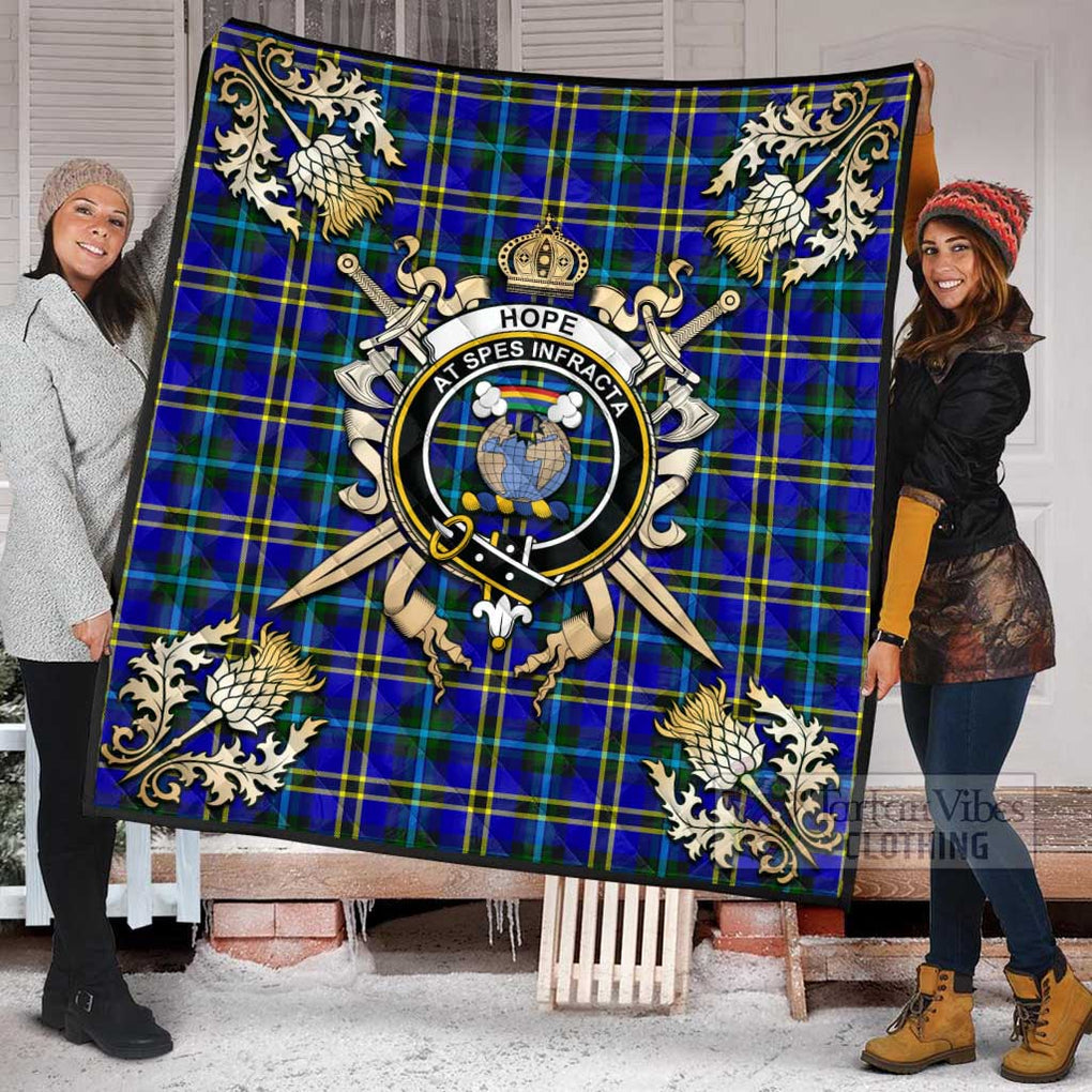 Tartan Vibes Clothing Hope Tartan Quilt with Family Crest and Scottish Golden Courage Shield