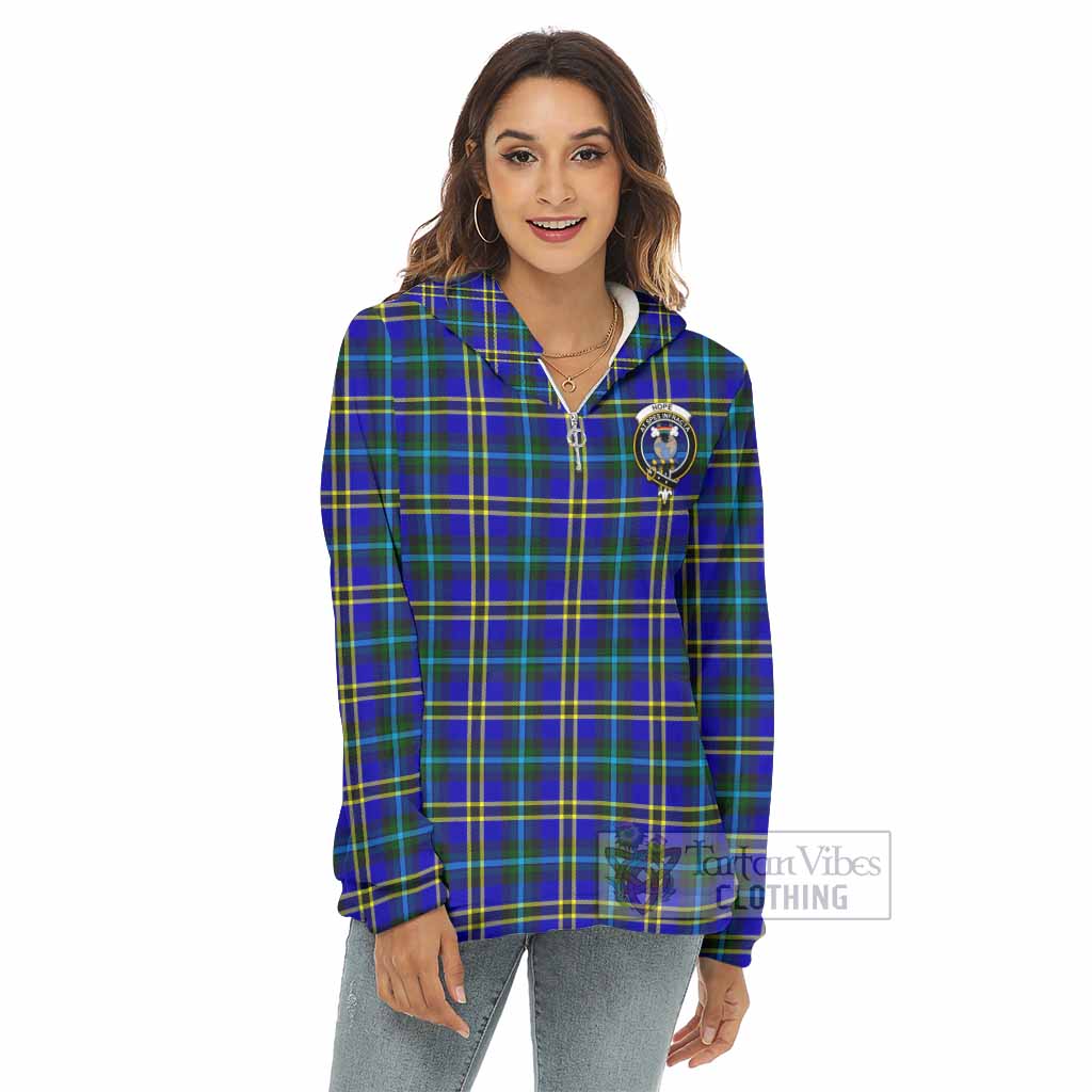 Hope Tartan Women's Borg Fleece Hoodie with Half Zip with Family Crest - Tartan Vibes Clothing