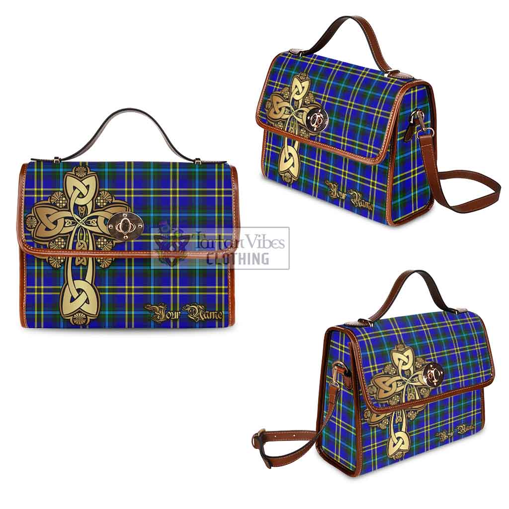 Tartan Vibes Clothing Hope Tartan Waterproof Canvas Bag Golden Thistle Celtic Cross Style