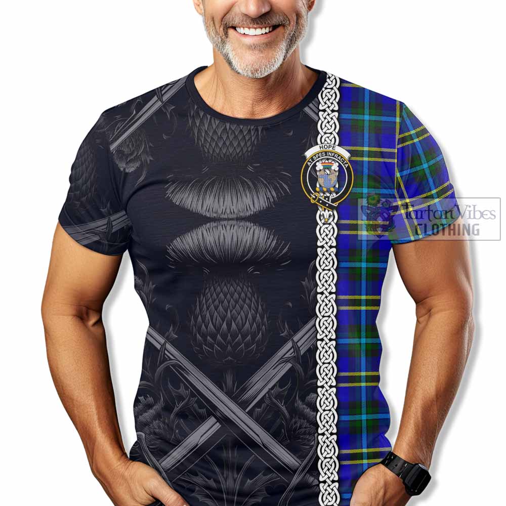 Tartan Vibes Clothing Hope Tartan T-Shirt with Family Crest Cross Sword Thistle Celtic Vibes