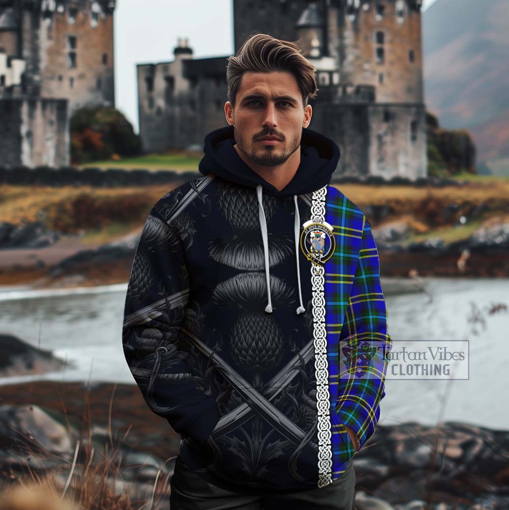 Tartan Vibes Clothing Hope Tartan Cotton Hoodie with Family Crest Cross Sword Thistle Celtic Vibes