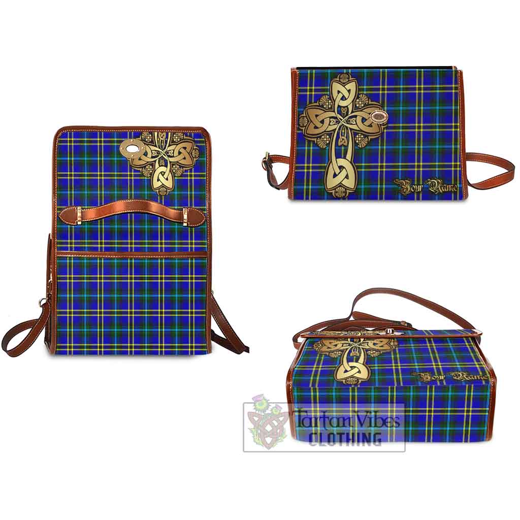 Tartan Vibes Clothing Hope Tartan Waterproof Canvas Bag Golden Thistle Celtic Cross Style