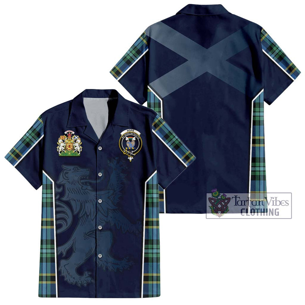 Hope Ancient Tartan Short Sleeve Button Shirt with Family Crest and Lion Rampant Vibes Sport Style Kid - Tartan Vibes Clothing