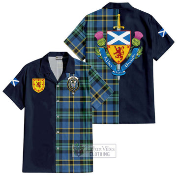 Hope Ancient Tartan Short Sleeve Button Shirt Alba with Scottish Lion Royal Arm Half Style