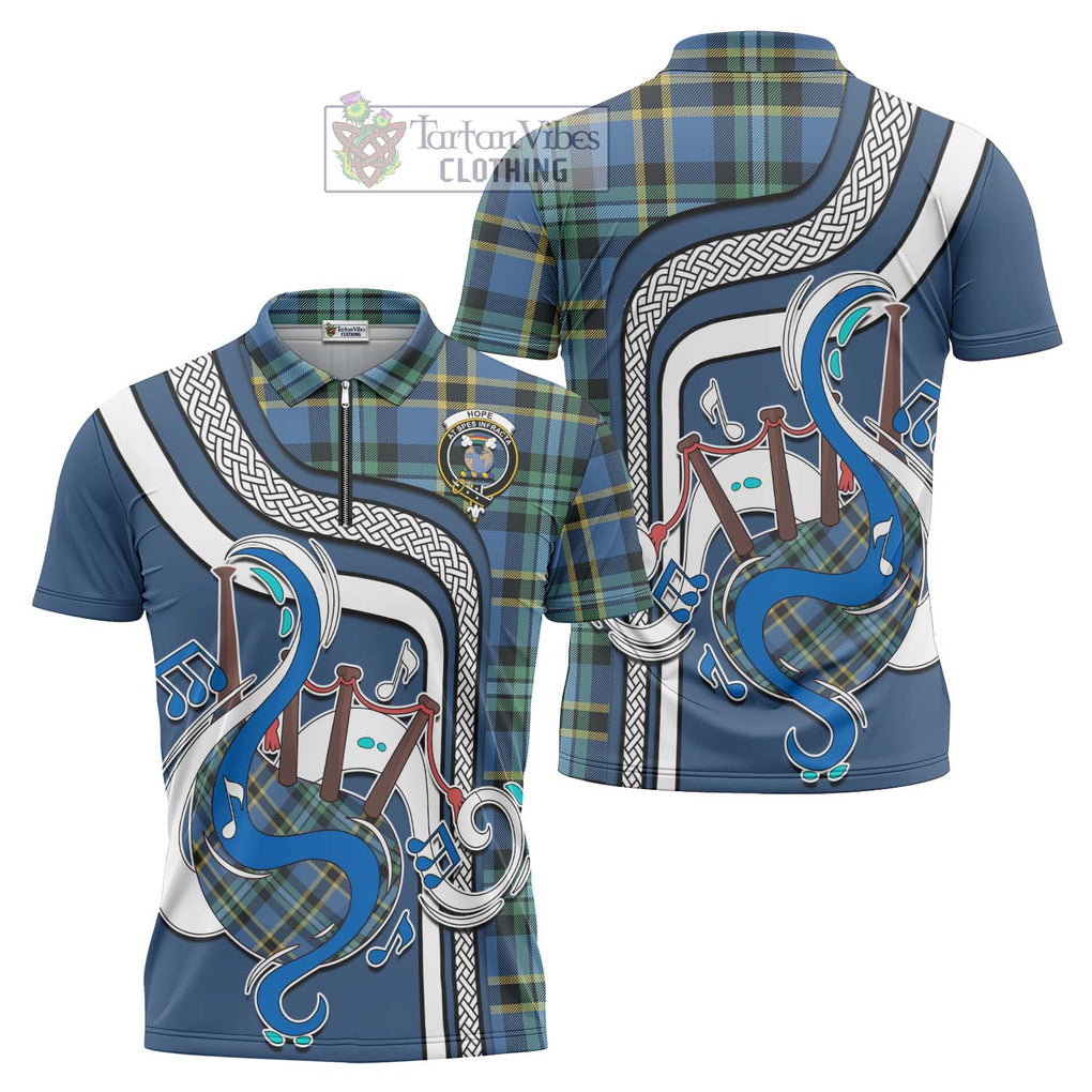 Hope Ancient Tartan Zipper Polo Shirt with Epic Bagpipe Style Unisex - Tartanvibesclothing Shop