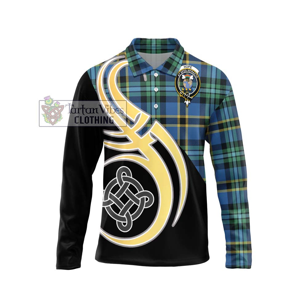 Hope Ancient Tartan Long Sleeve Polo Shirt with Family Crest and Celtic Symbol Style Unisex - Tartan Vibes Clothing