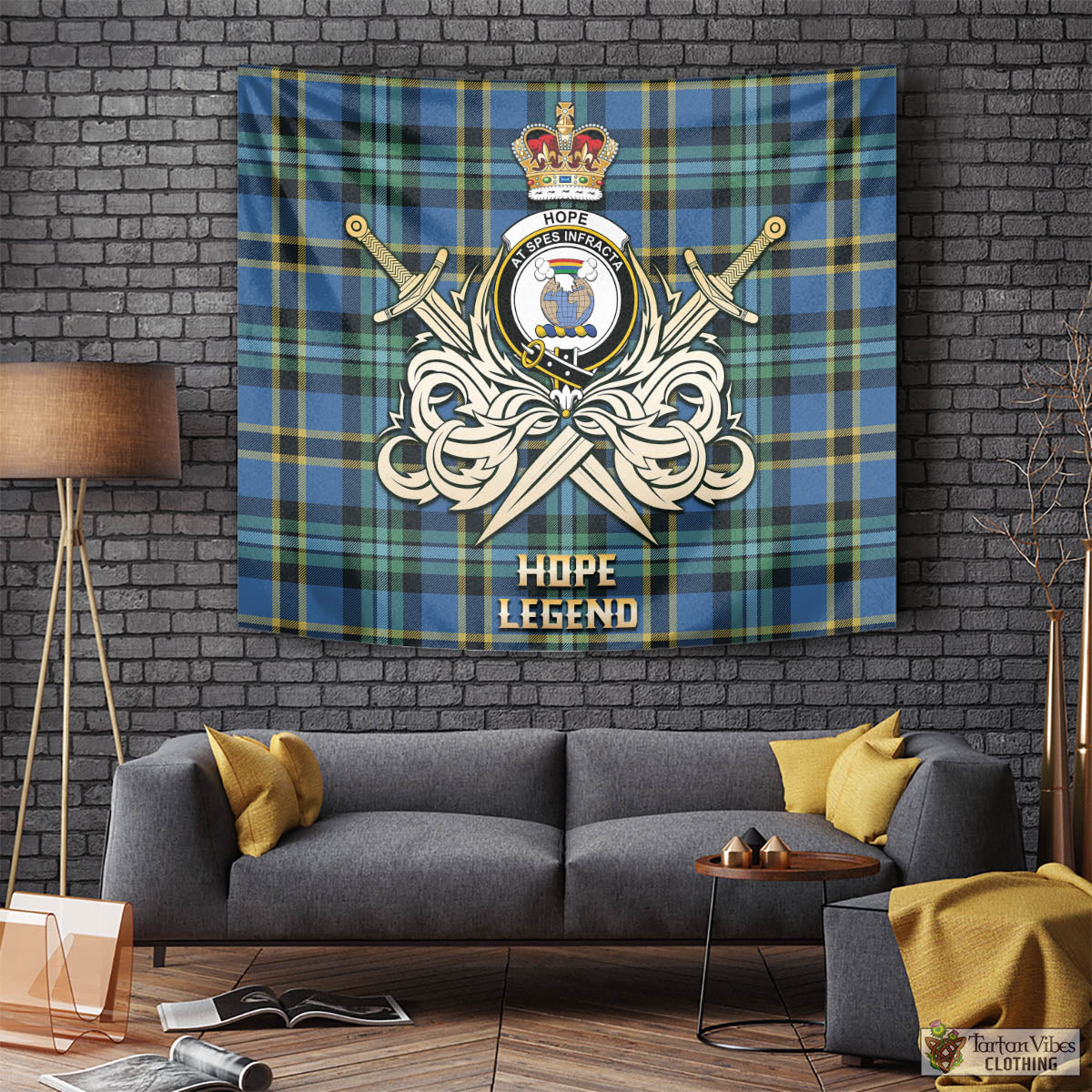 Tartan Vibes Clothing Hope Ancient Tartan Tapestry with Clan Crest and the Golden Sword of Courageous Legacy