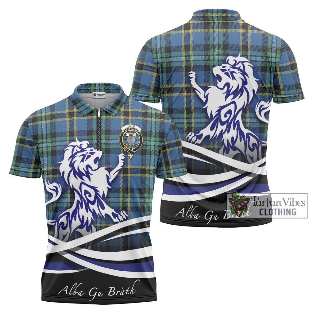 Hope Ancient Tartan Zipper Polo Shirt with Alba Gu Brath Regal Lion Emblem Unisex - Tartanvibesclothing Shop