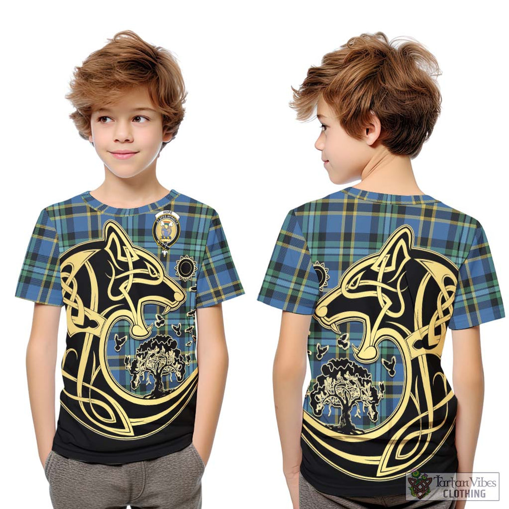 Hope Ancient Tartan Kid T-Shirt with Family Crest Celtic Wolf Style Youth XL Size14 - Tartan Vibes Clothing