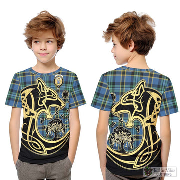 Hope Ancient Tartan Kid T-Shirt with Family Crest Celtic Wolf Style