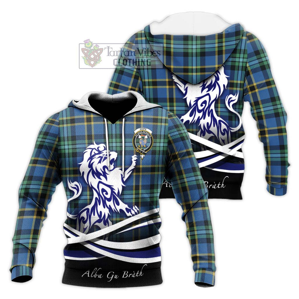 Hope Ancient Tartan Knitted Hoodie with Alba Gu Brath Regal Lion Emblem Unisex Knitted Pullover Hoodie - Tartanvibesclothing Shop