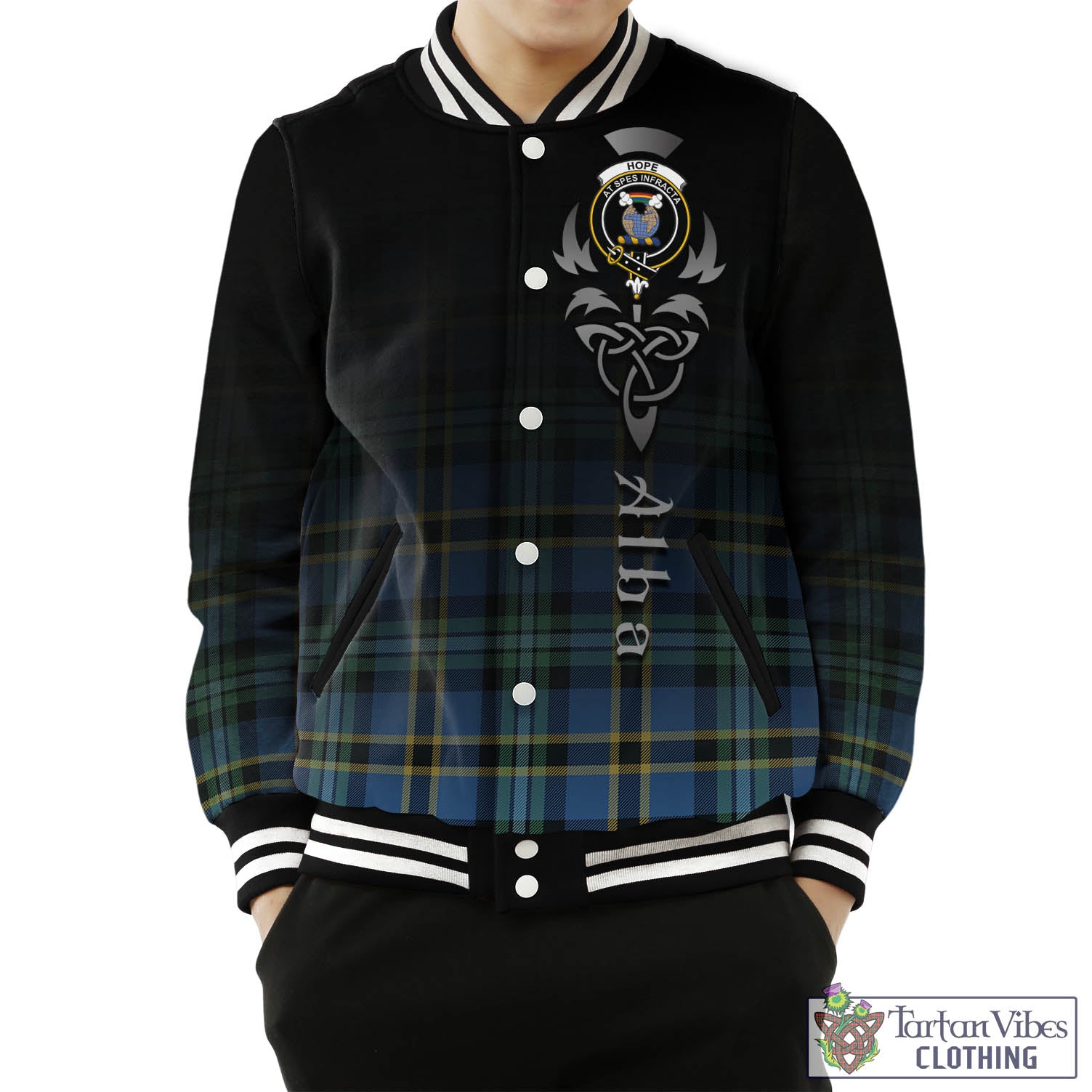 Tartan Vibes Clothing Hope Ancient Tartan Baseball Jacket Featuring Alba Gu Brath Family Crest Celtic Inspired