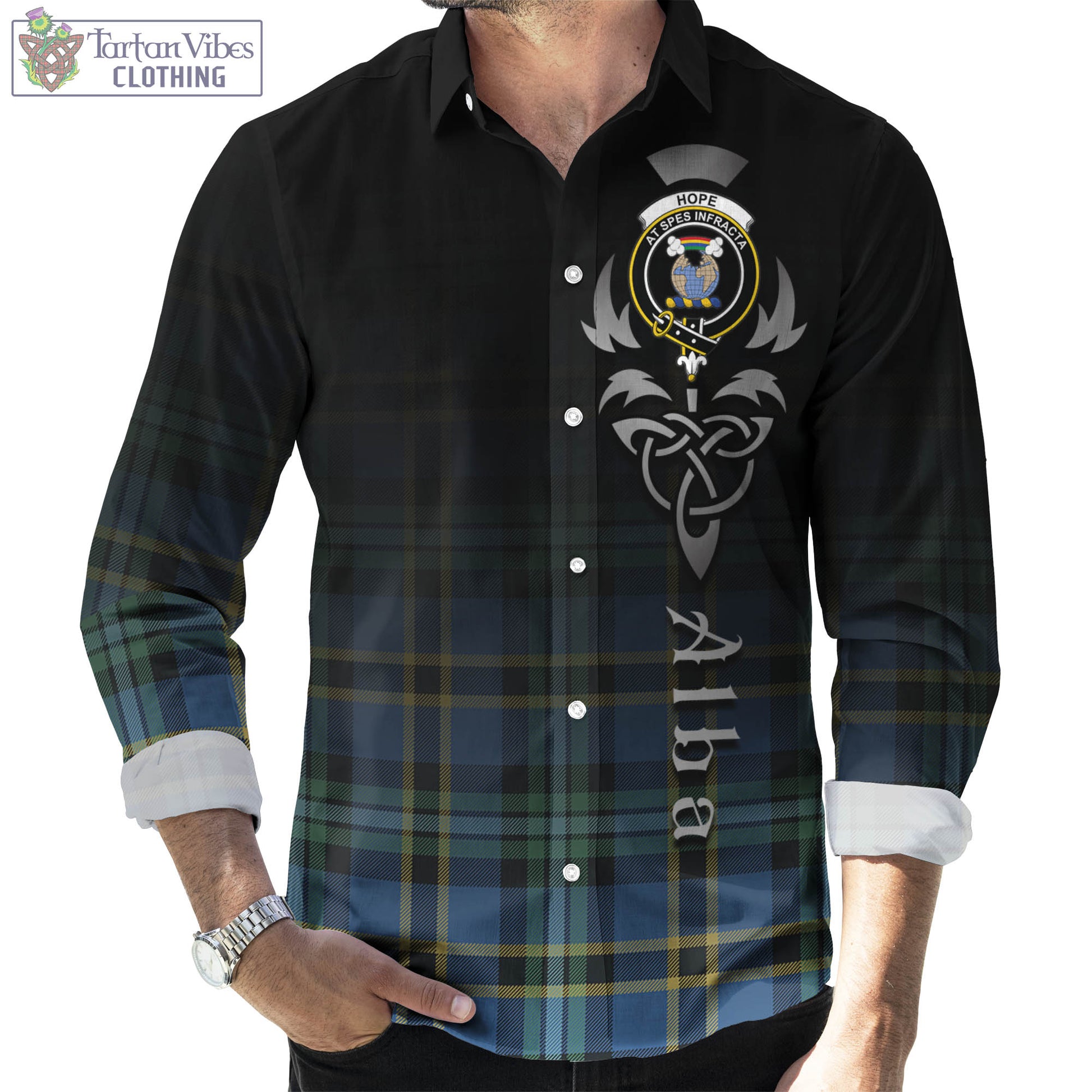 Tartan Vibes Clothing Hope Ancient Tartan Long Sleeve Button Up Featuring Alba Gu Brath Family Crest Celtic Inspired