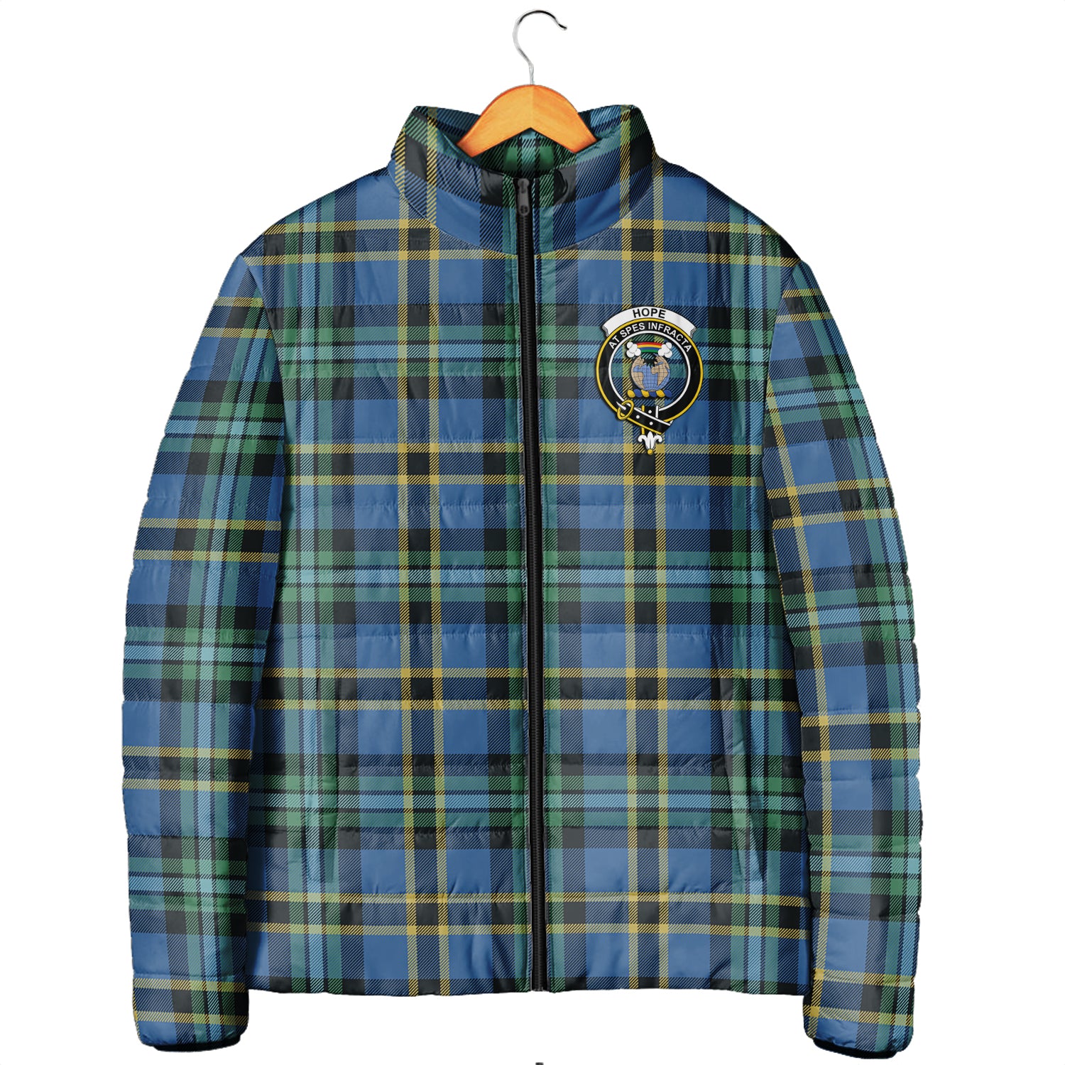 Hope Ancient Tartan Padded Jacket with Family Crest Men's Padded Jacket - Tartan Vibes Clothing