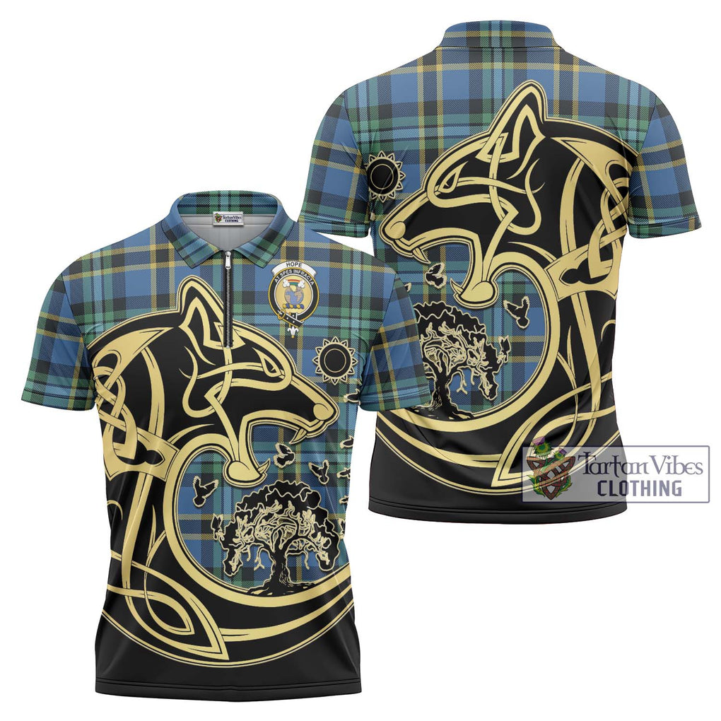 Hope Ancient Tartan Zipper Polo Shirt with Family Crest Celtic Wolf Style Unisex - Tartanvibesclothing Shop