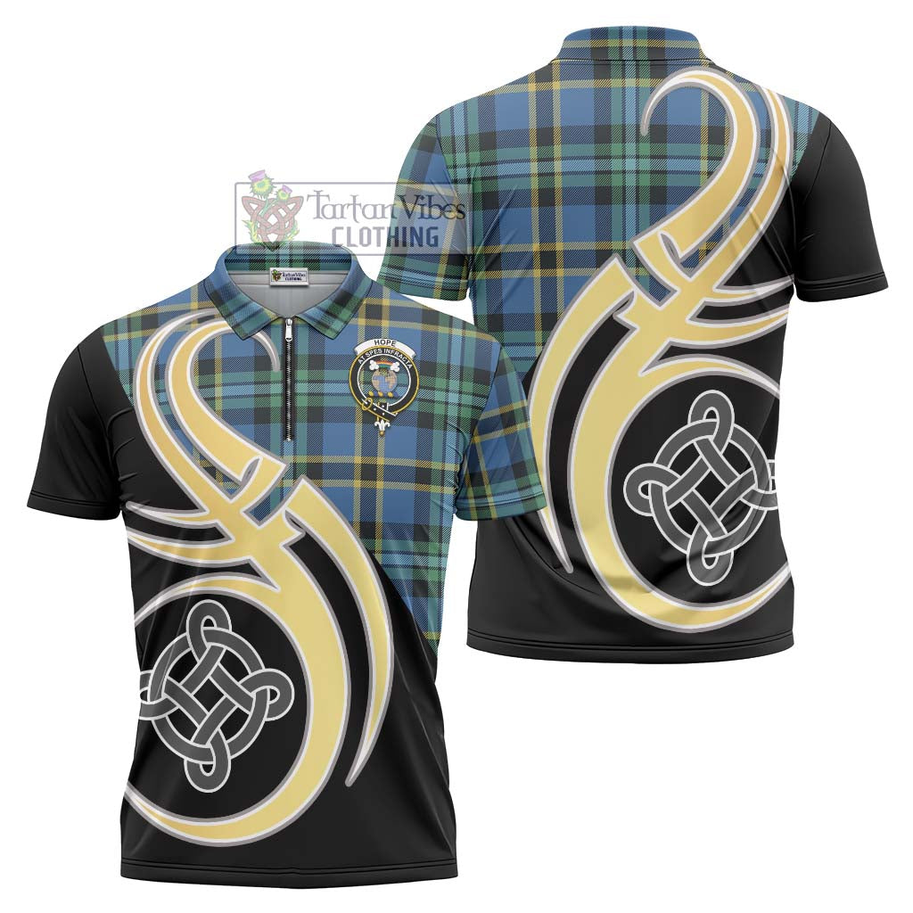 Tartan Vibes Clothing Hope Ancient Tartan Zipper Polo Shirt with Family Crest and Celtic Symbol Style