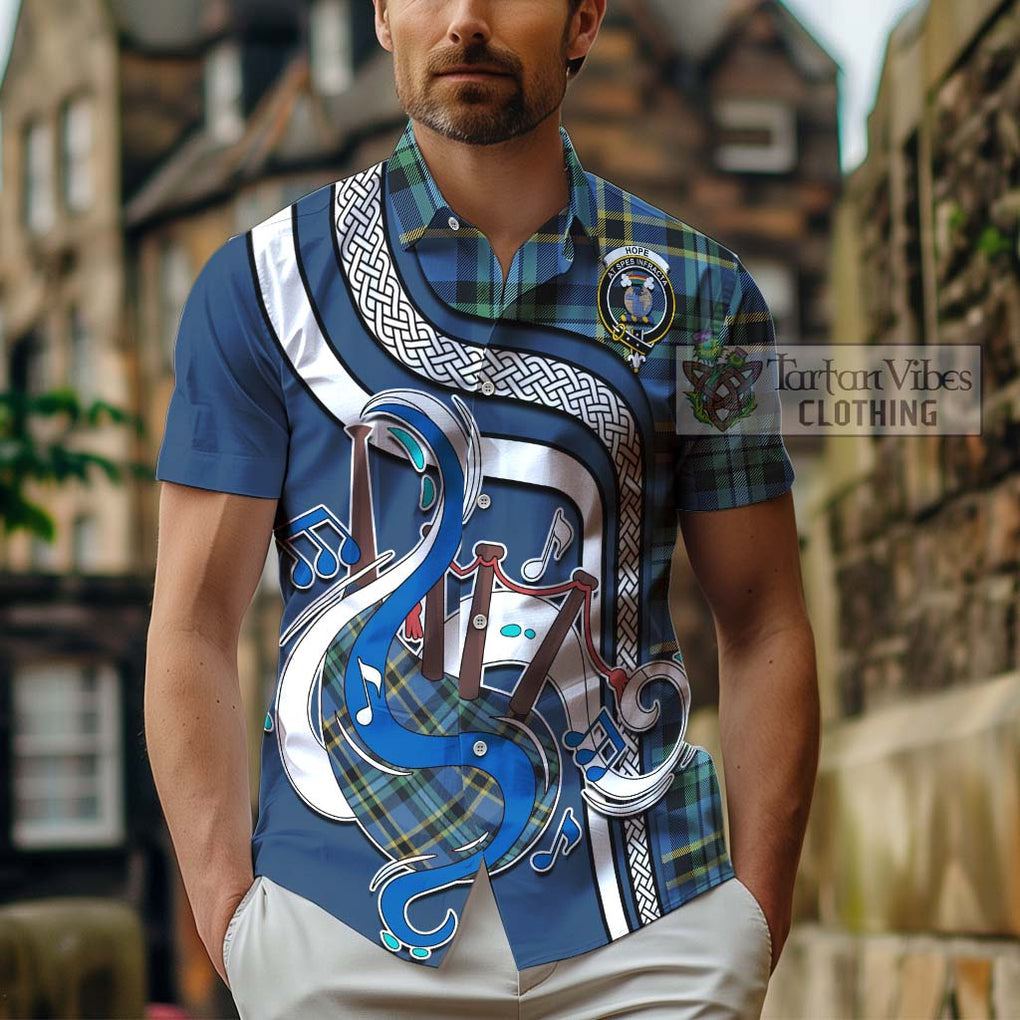 Hope Ancient Tartan Short Sleeve Button Shirt with Epic Bagpipe Style - Tartanvibesclothing Shop