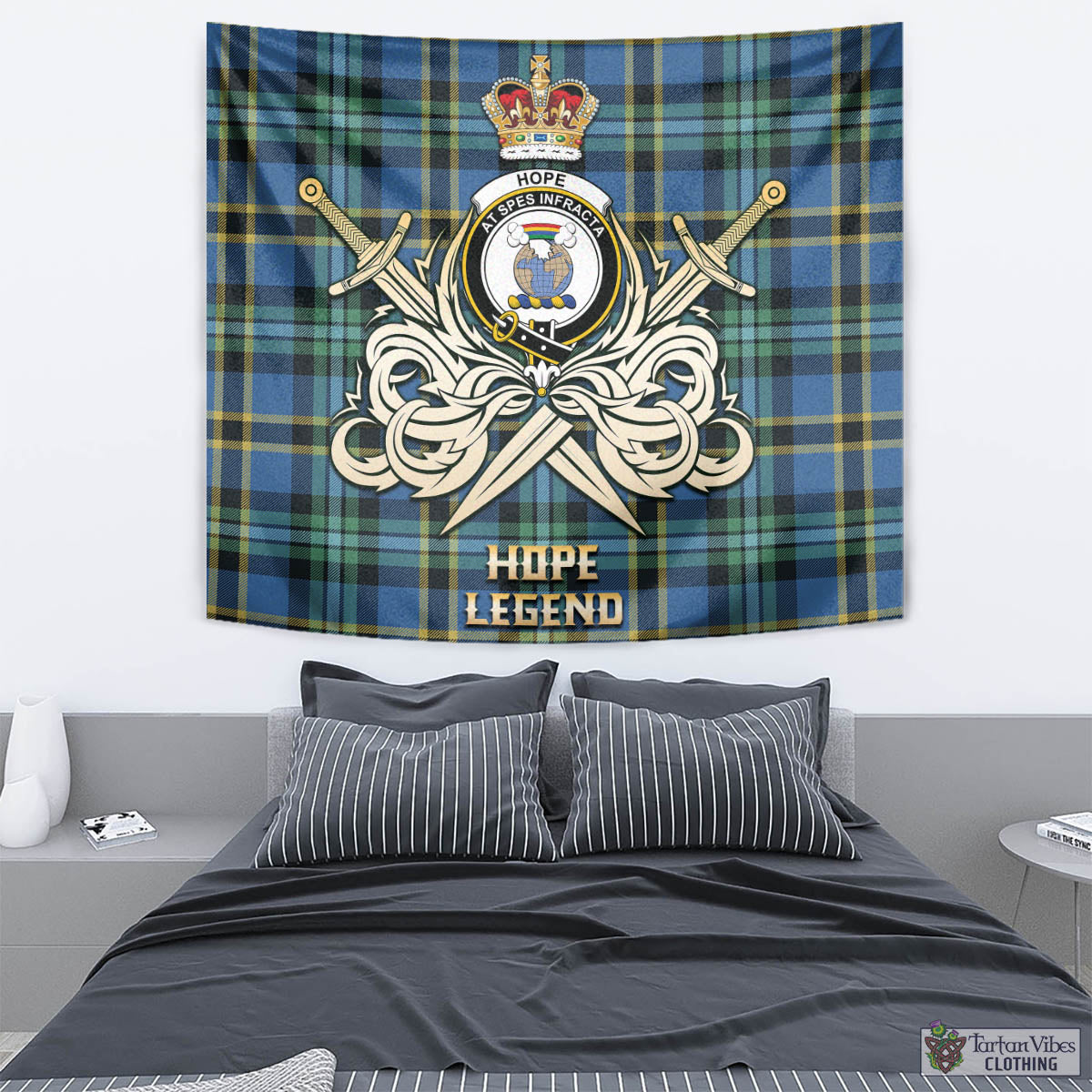 Tartan Vibes Clothing Hope Ancient Tartan Tapestry with Clan Crest and the Golden Sword of Courageous Legacy