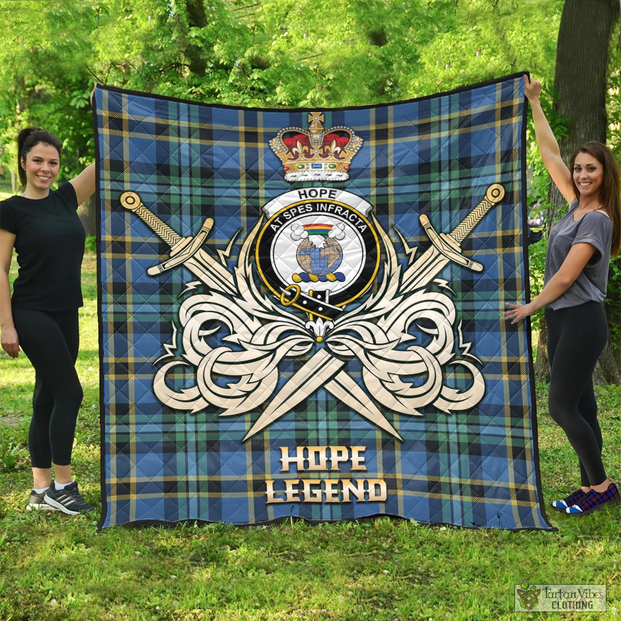 Tartan Vibes Clothing Hope Ancient Tartan Quilt with Clan Crest and the Golden Sword of Courageous Legacy