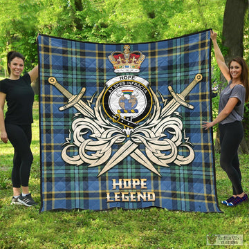 Hope Ancient Tartan Quilt with Clan Crest and the Golden Sword of Courageous Legacy