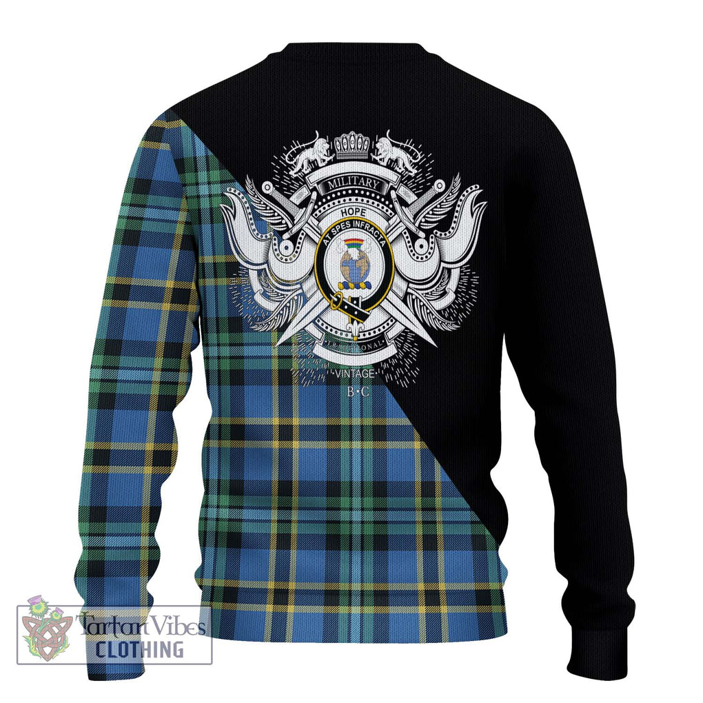 Hope Ancient Tartan Knitted Sweater with Family Crest and Military Logo Style - Tartanvibesclothing Shop