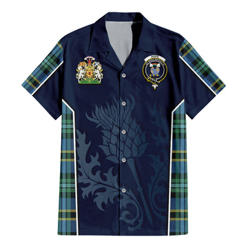 Hope Ancient Tartan Short Sleeve Button Up Shirt with Family Crest and Scottish Thistle Vibes Sport Style