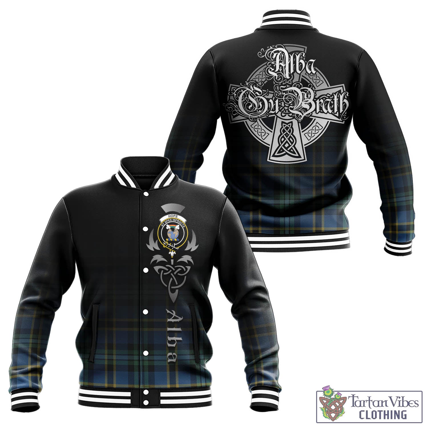 Tartan Vibes Clothing Hope Ancient Tartan Baseball Jacket Featuring Alba Gu Brath Family Crest Celtic Inspired