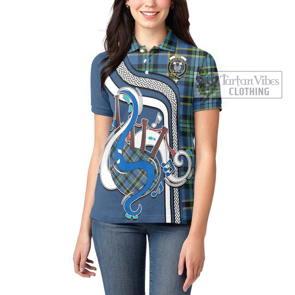 Hope Ancient Tartan Women's Polo Shirt with Epic Bagpipe Style - Tartanvibesclothing Shop