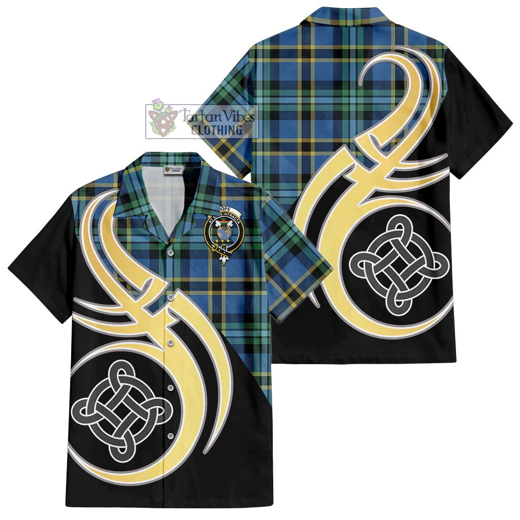 Hope Ancient Tartan Short Sleeve Button Shirt with Family Crest and Celtic Symbol Style - Tartan Vibes Clothing