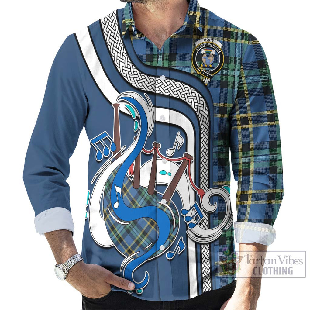 Hope Ancient Tartan Long Sleeve Button Shirt with Epic Bagpipe Style - Tartanvibesclothing Shop