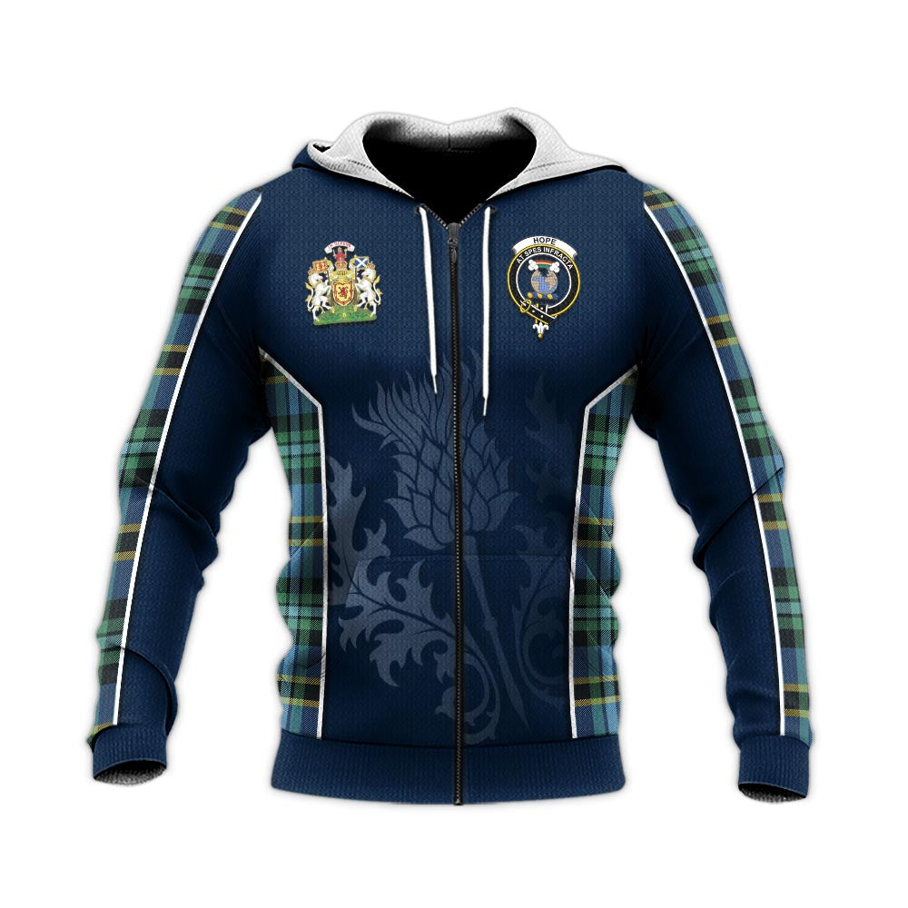 Tartan Vibes Clothing Hope Ancient Tartan Knitted Hoodie with Family Crest and Scottish Thistle Vibes Sport Style