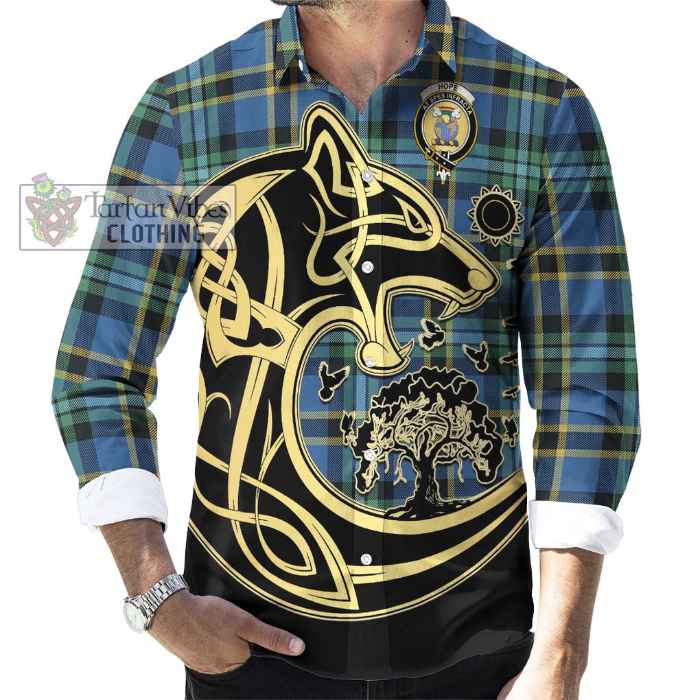 Hope Ancient Tartan Long Sleeve Button Shirt with Family Crest Celtic Wolf Style - Tartan Vibes Clothing