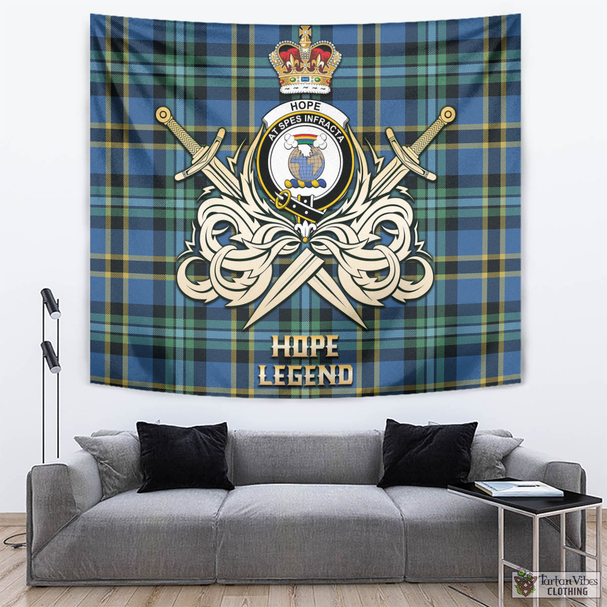 Tartan Vibes Clothing Hope Ancient Tartan Tapestry with Clan Crest and the Golden Sword of Courageous Legacy