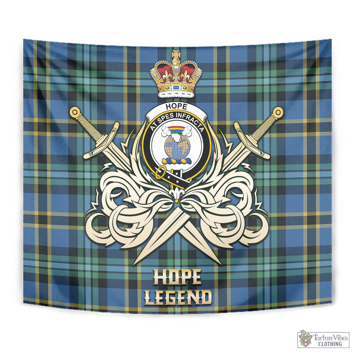 Tartan Vibes Clothing Hope Ancient Tartan Tapestry with Clan Crest and the Golden Sword of Courageous Legacy