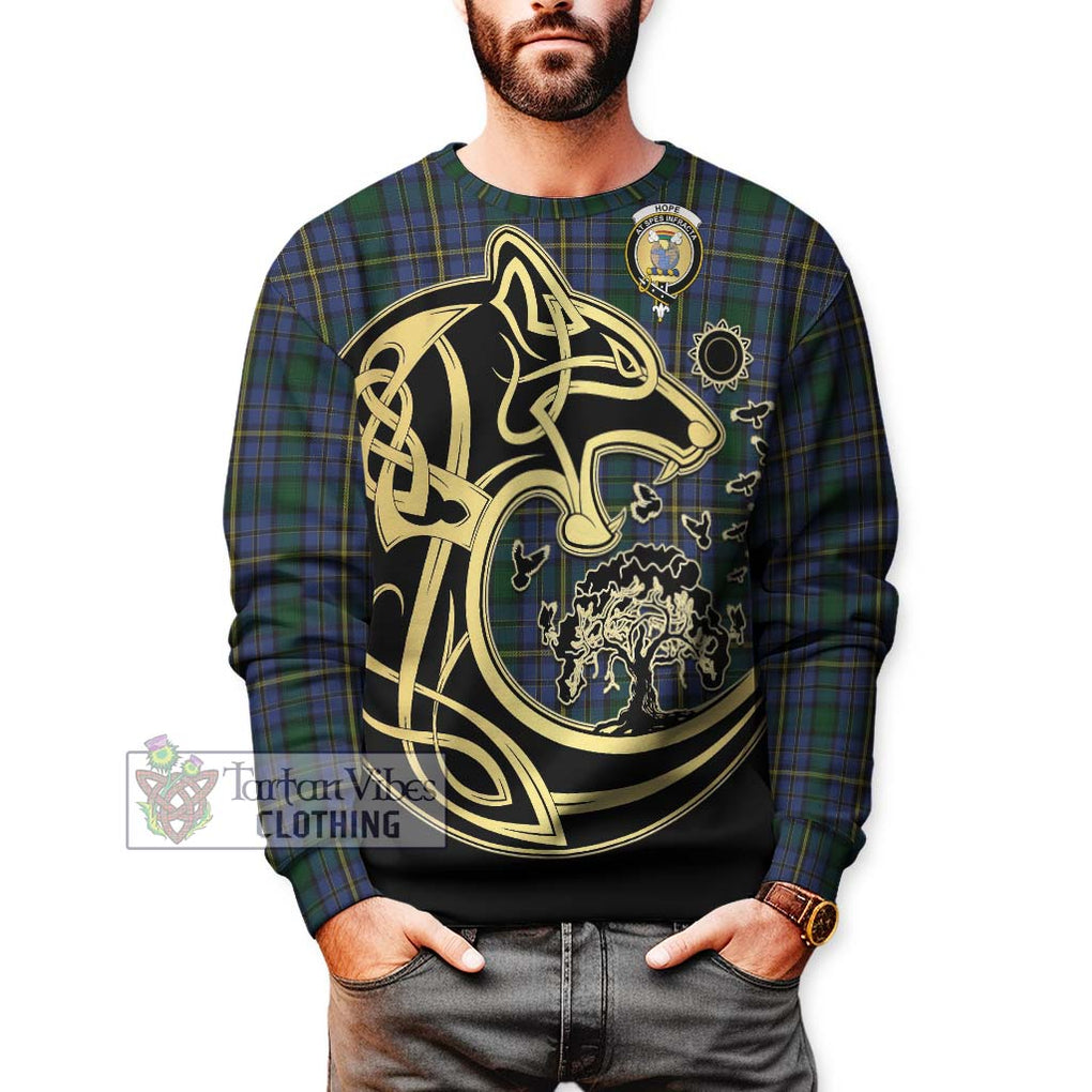 Hope Clan Originaux Tartan Sweatshirt with Family Crest Celtic Wolf Style Unisex - Tartan Vibes Clothing