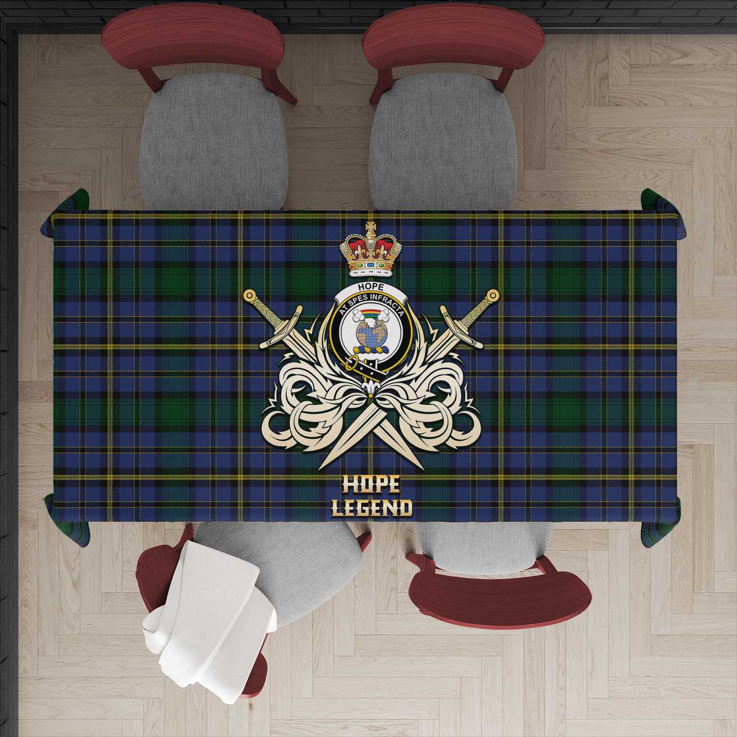 Tartan Vibes Clothing Hope Clan Originaux Tartan Tablecloth with Clan Crest and the Golden Sword of Courageous Legacy