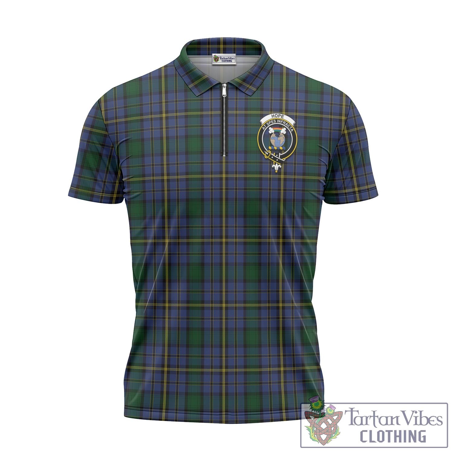 Tartan Vibes Clothing Hope Clan Originaux Tartan Zipper Polo Shirt with Family Crest