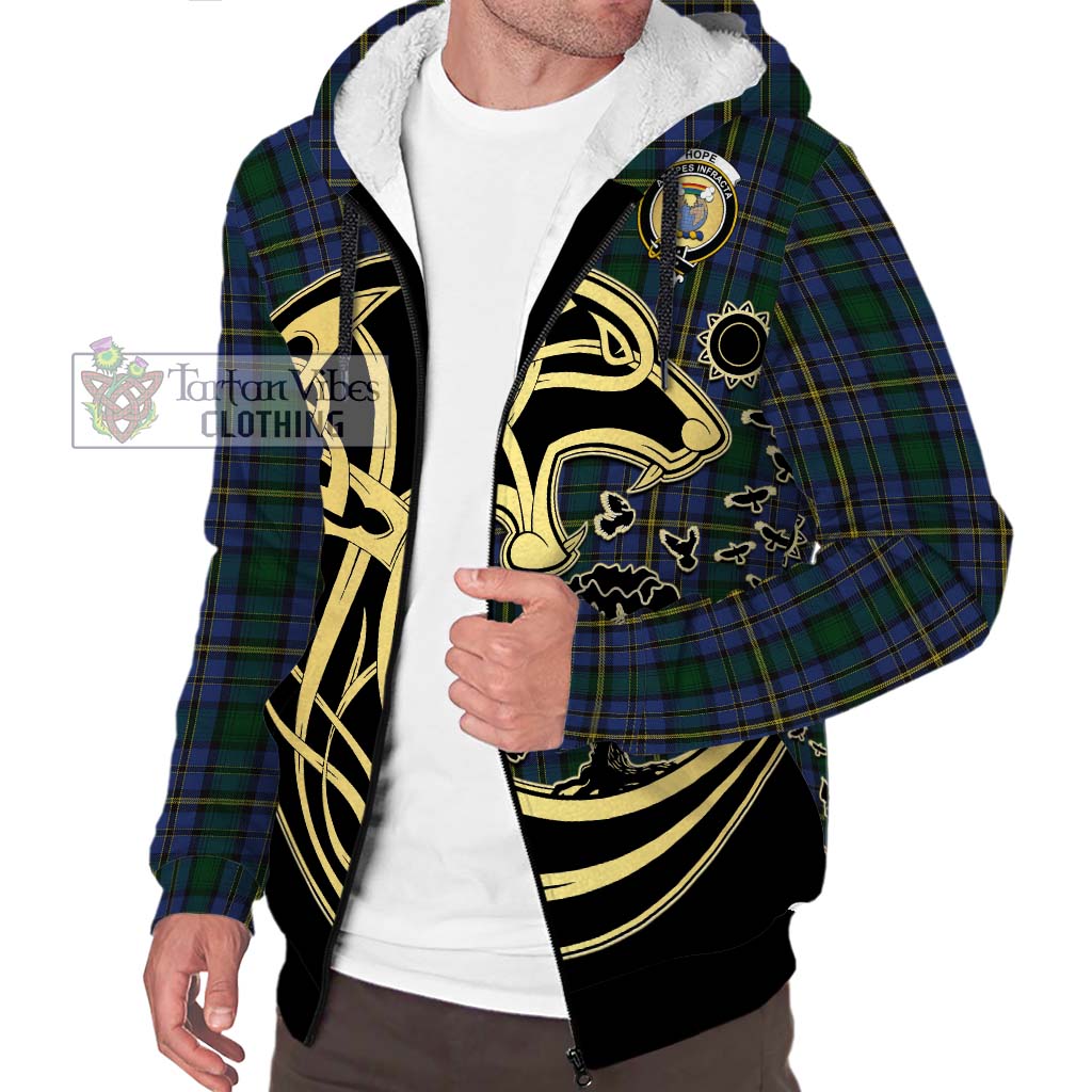 Tartan Vibes Clothing Hope Clan Originaux Tartan Sherpa Hoodie with Family Crest Celtic Wolf Style