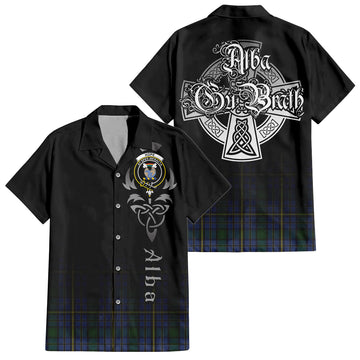 Hope Clan Originaux Tartan Short Sleeve Button Up Featuring Alba Gu Brath Family Crest Celtic Inspired