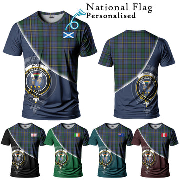 Hope Clan Originaux Tartan T-Shirt with Personalised National Flag and Family Crest Half Style