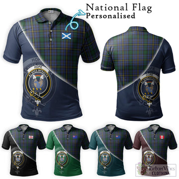 Hope Clan Originaux Tartan Polo Shirt with Personalised National Flag and Family Crest Half Style