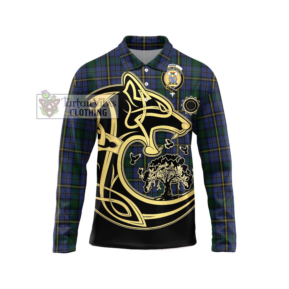 Tartan Vibes Clothing Hope Clan Originaux Tartan Long Sleeve Polo Shirt with Family Crest Celtic Wolf Style