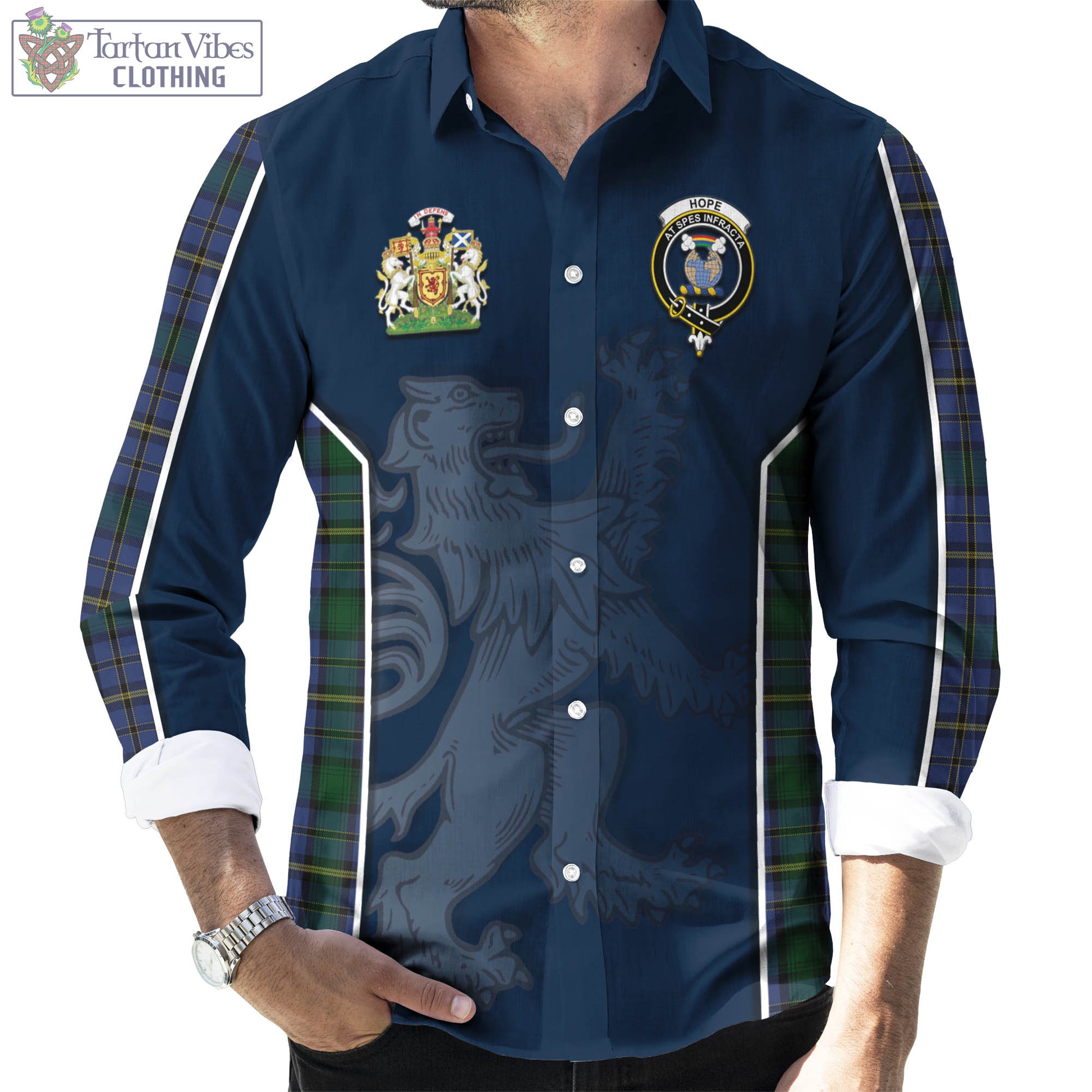 Tartan Vibes Clothing Hope Clan Originaux Tartan Long Sleeve Button Up Shirt with Family Crest and Lion Rampant Vibes Sport Style