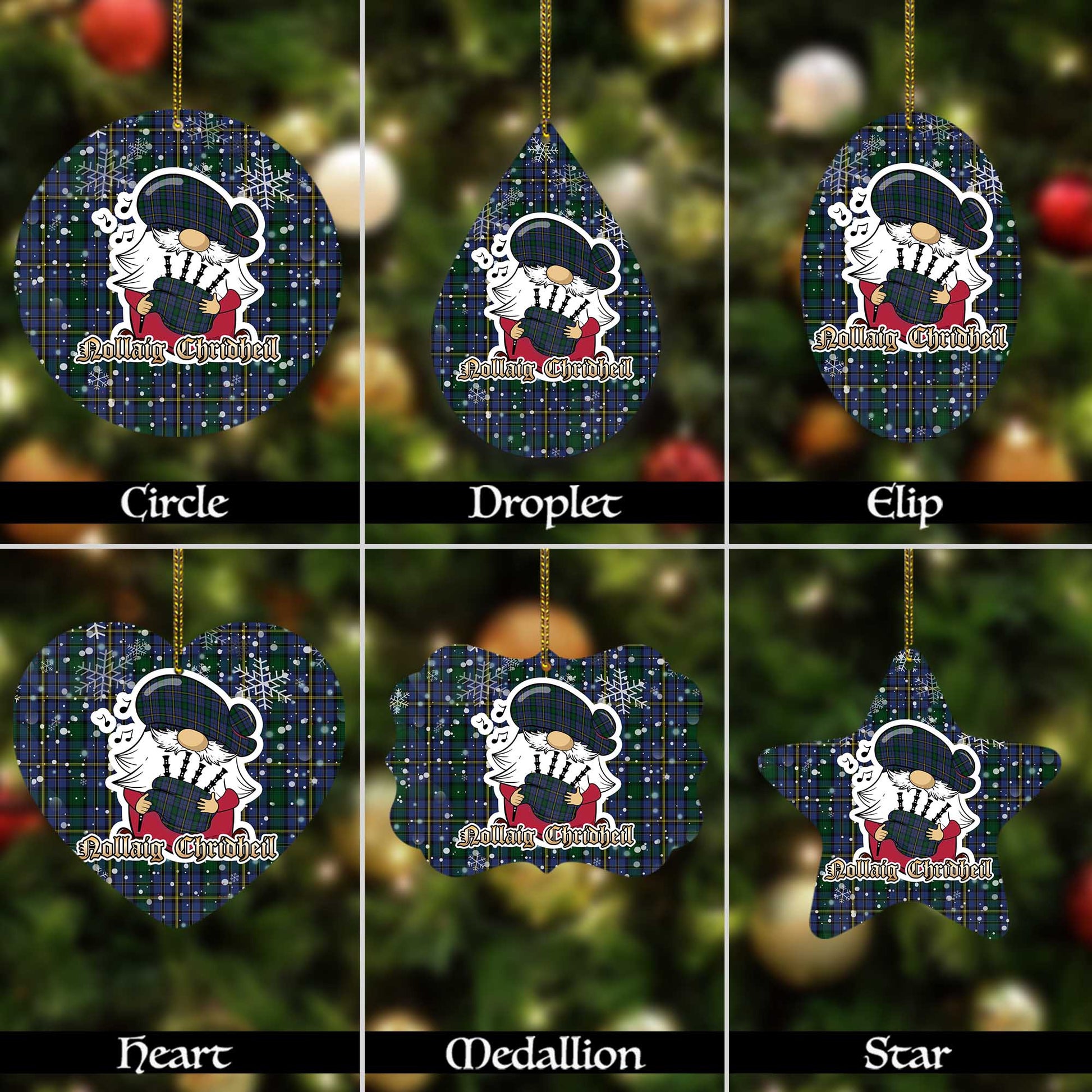 Hope Clan Originaux Tartan Christmas Ornaments with Scottish Gnome Playing Bagpipes Alumium - Tartanvibesclothing