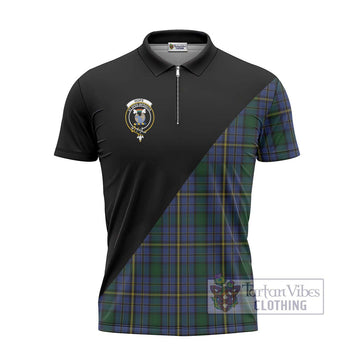 Hope Clan Originaux Tartan Zipper Polo Shirt with Family Crest and Military Logo Style