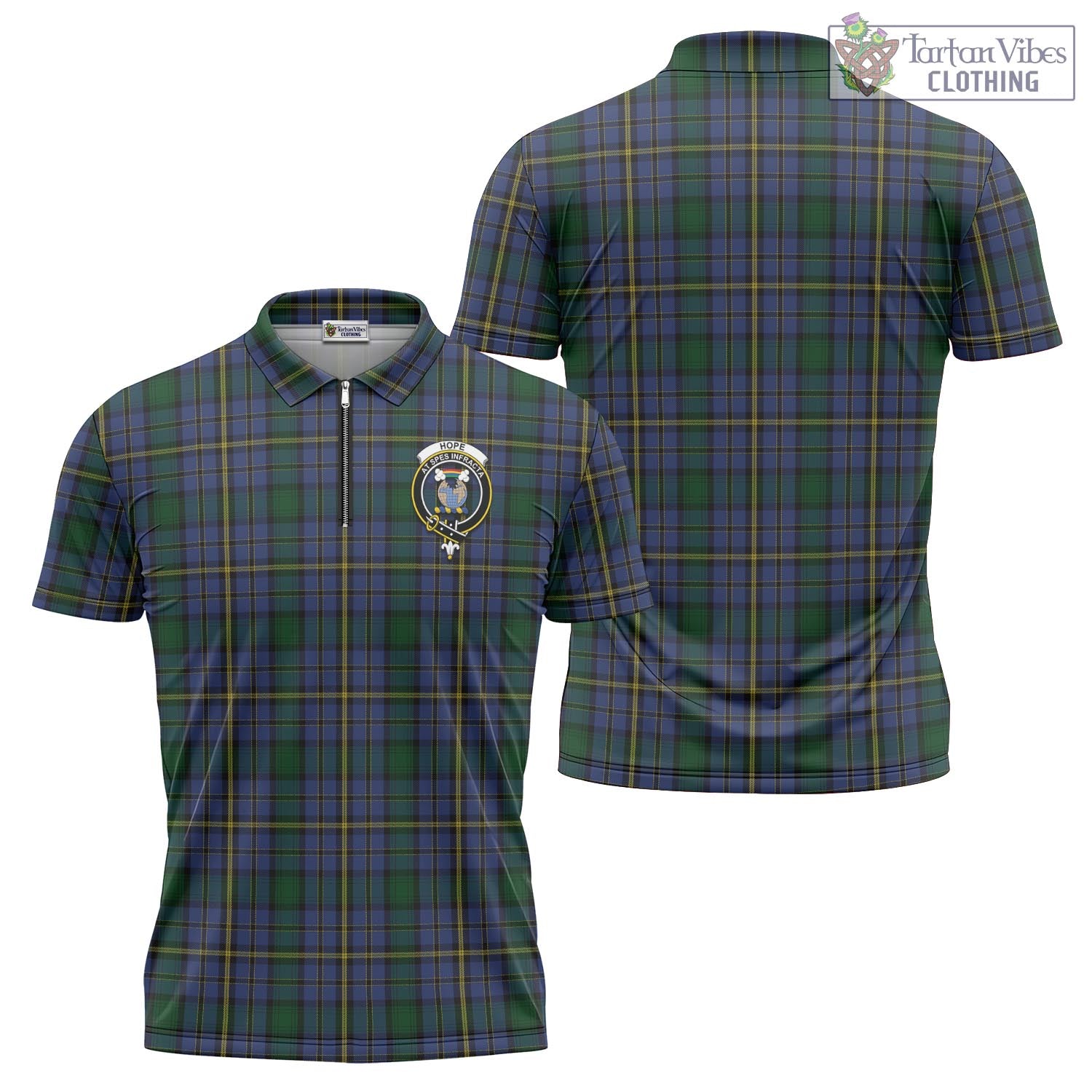 Tartan Vibes Clothing Hope Clan Originaux Tartan Zipper Polo Shirt with Family Crest