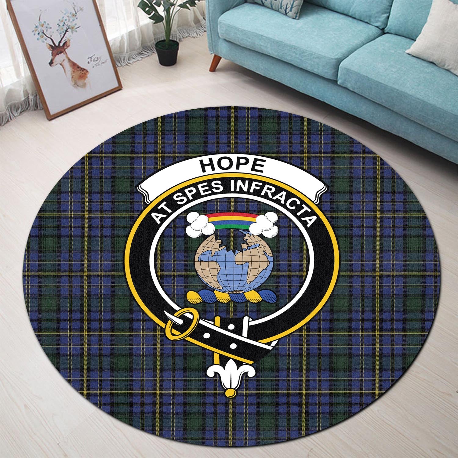 hope-clan-originaux-tartan-round-rug-with-family-crest