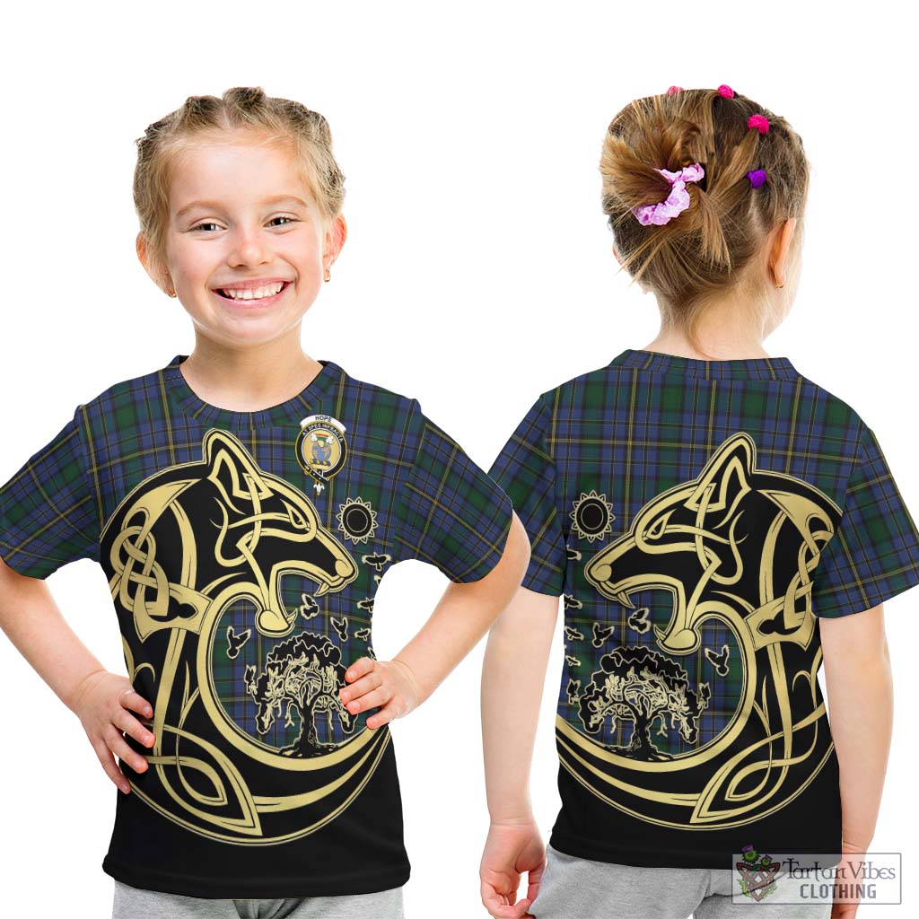 Tartan Vibes Clothing Hope Clan Originaux Tartan Kid T-Shirt with Family Crest Celtic Wolf Style