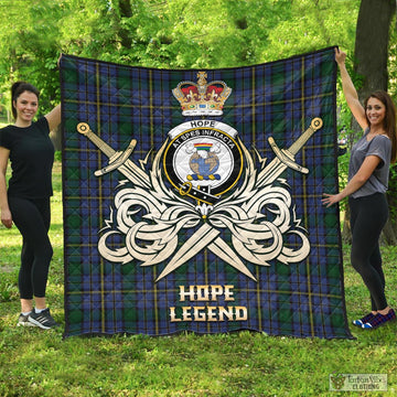 Hope Clan Originaux Tartan Quilt with Clan Crest and the Golden Sword of Courageous Legacy