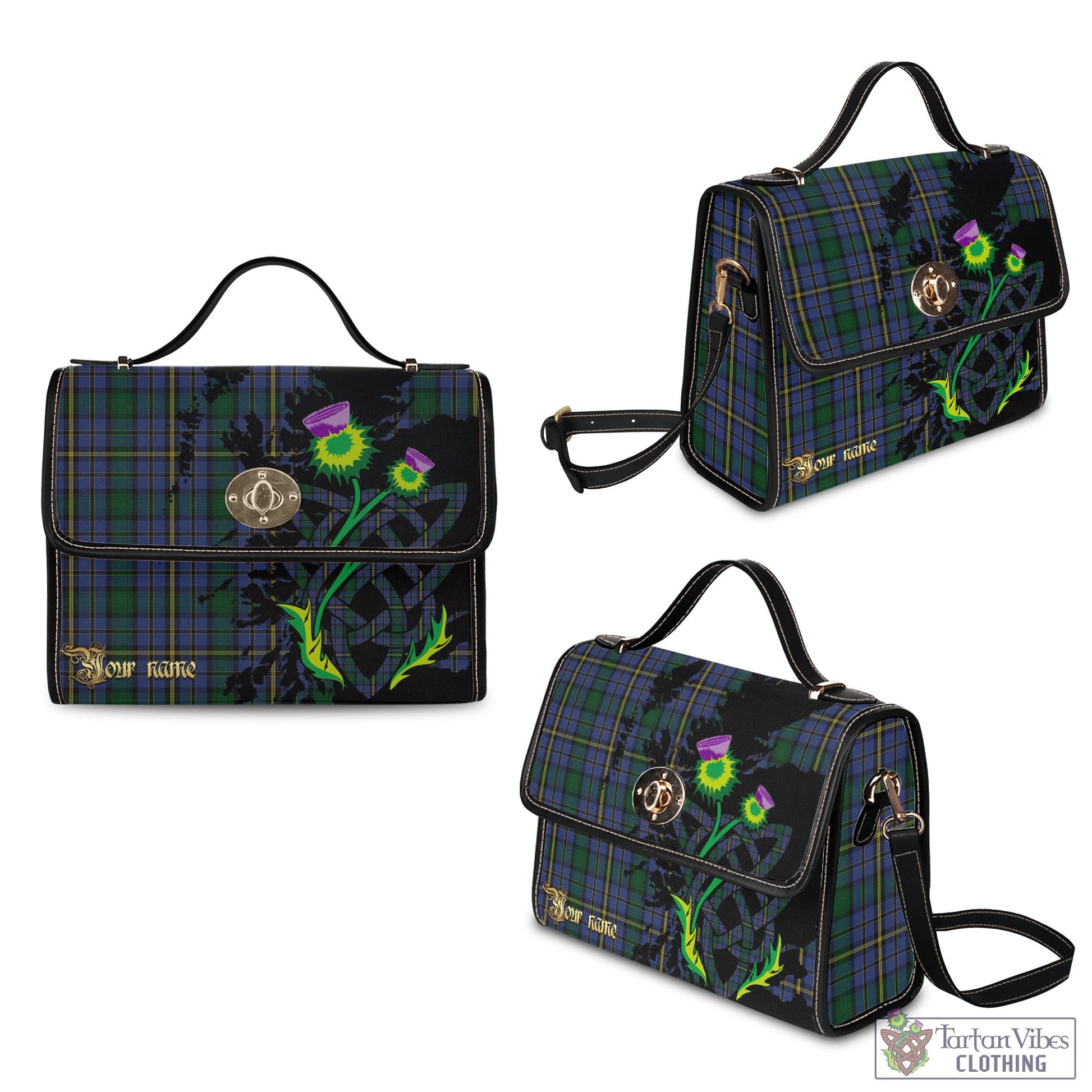 Tartan Vibes Clothing Hope Clan Originaux Tartan Waterproof Canvas Bag with Scotland Map and Thistle Celtic Accents